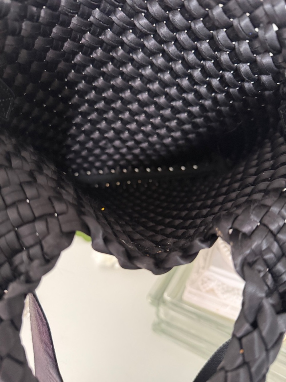 Black Woven Tote Bag with Shoulder Strap - ah-dorned 10”x10”New - Picture 4 of 4